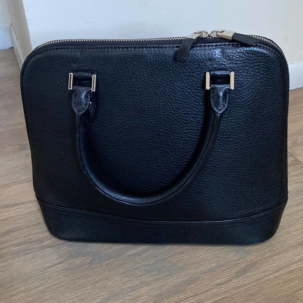 Brooks Brothers Black Leather Dome Satchel Bag